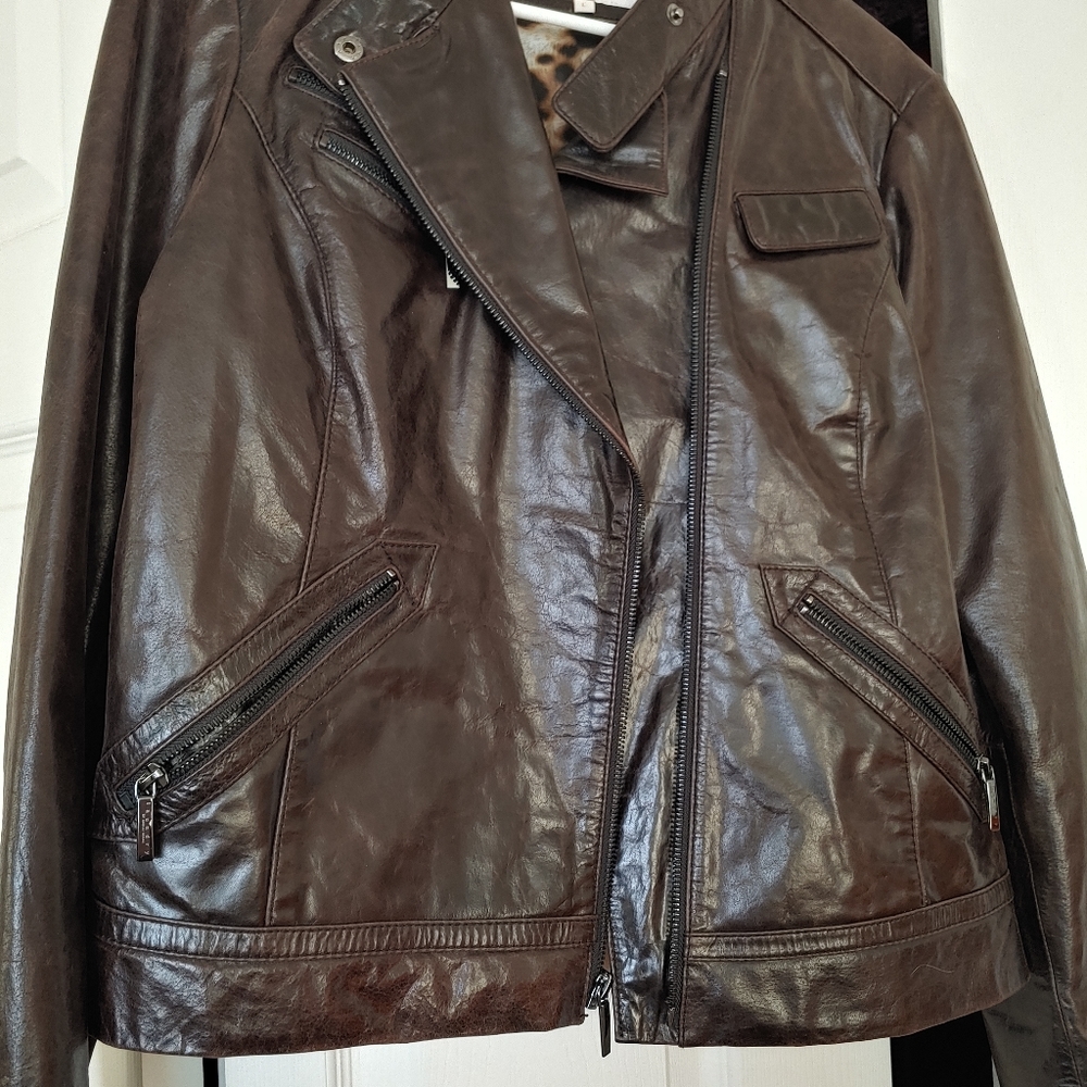 Laundry by Shelli Segal  brown leather jacket - Picture 2 of 6